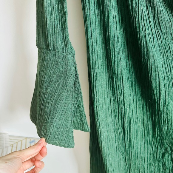 Savannah Morrow Sky Wrap Midi Maxi Dress Long Sleeve Green Crinkle Bamboo Silk - Picture 8 of 10